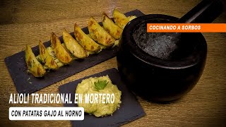 Así se hace el AUTENTICO ALIOLI  receta tradicional en MORTERO y sin huevo  ajoaceite o all i oli [upl. by Sonja]