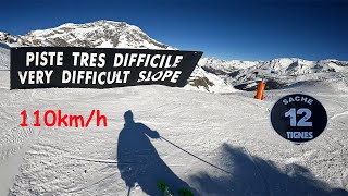 Skiing 10km Long Black run  La Sache  110 kmh  Tignes [upl. by Kerr]