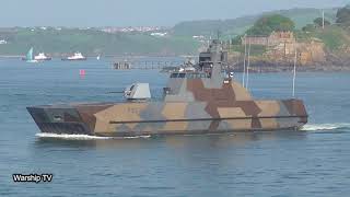 ROYAL NORWEGIAN NAVY HNoMS GLIMT P964 ENTERS DEVONPORT AT MOUNT EDGCUMBE  7th May 2018 [upl. by Joelie]