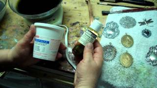 More Patina Color Tips Gilders Paste Liver of Sulfur over Silverware Silverplate Stampings [upl. by Suh]