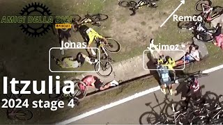 Itzulia 2024Massale valpartij onthoofdt ronde van Baskenland Roglic Evenepoel en Vingegaard OUT [upl. by Ellinnet74]