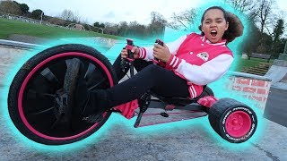 TIANAS CRAZY GREEN MACHINE at SKATEPARK  Drift Trike Fun [upl. by Sesom]