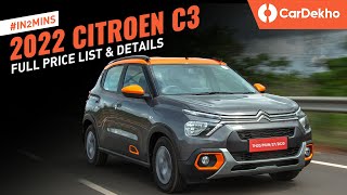 Citroen C3 India Price Starts At Rs 57 Lakh  Full Price List Features and More  in2mins [upl. by Nosredneh]