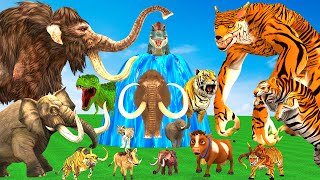 10 Mammoth Elephant Cow vs 10 Giant Tiger Wolf vs Dinosaur Fight Tiger Cub Saved by Woolly Mammoth [upl. by Sholeen184]