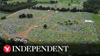 Leeds Festival Drone footage shows hundreds of abandoned tents [upl. by Dorette]