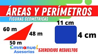 Área y perímetros de las figuras geométricas cuadrado rombo triángulo rectángulo entre otras [upl. by Doelling]