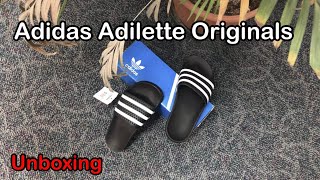 Adidas Adillete Originals Slides Black  Unboxing  Azo Edition [upl. by Kreegar140]