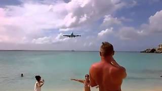 KLM Boeing 747 landing at Princess Juliana International Airport in St Martin Caribbean Sea [upl. by Janot]