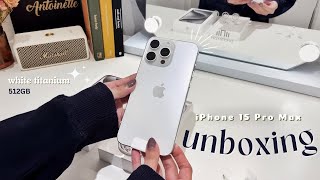 iPhone 15 Pro Max White Titanium 512GB unboxing  accessories✨ [upl. by Whitaker]