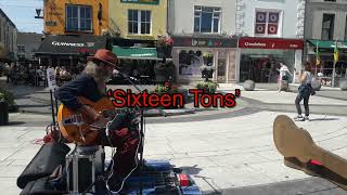 Busking in Tralee Ireland  ‘Sixteen Tons’ slide blues [upl. by Aon]