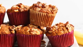 1Bowl Vegan Banana Nut Muffins GF  Minimalist Baker Recipes [upl. by Ahtinak]