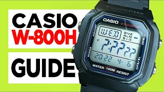 CASIO W800H Module 3240  How to Set the Time Date Alarm Stopwatch and Dual Time [upl. by Assenat]