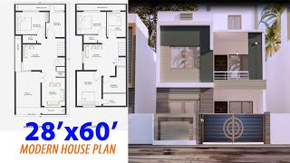 28X60 Modern House Plan 🏡  28  60 Ghar ka Naqsha  8x18m House Plan Map 3dPlan25 [upl. by Adnahsar710]