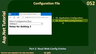 Web Config  Part 2  Read Config Entries via ConfigurationManager  Asp Net Tutorial 52 [upl. by Broeker]