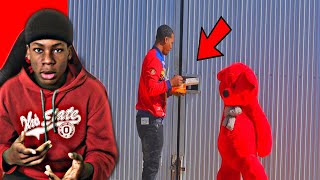 SavageShawn Giant Teddy Bear Smacking Peoples Drinks Prank Reaction Bear Got Jumped [upl. by Quillan]