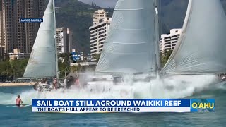 Sailboat runs aground on reef off Waikiki Beach [upl. by Aylmer177]