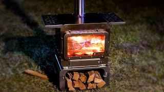 Camping Wood Stove Unboxing and First Burn  POMOLY Lumberjack Fastfold Titanium Tent Stove [upl. by Ezeerb]