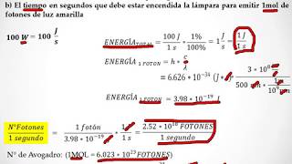 Cuál es el Número de Fotones Ejercicio de Estructura Atómica cuánto tiempo estará encendido 100 W [upl. by Nilpik891]