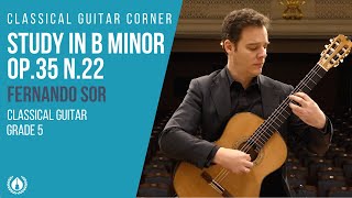 Study in B Minor by Fernando Sor  Grade 5 Repertoire for Classical Guitar [upl. by Hanavas]