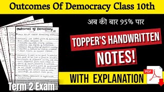 Outcomes Of Democracy Notes of Class 10th with Explanation  Toppers Handwritten Notes with PDF [upl. by Mehala]