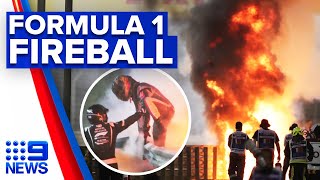 F1 driver miraculously survives fireball crash  9 News Australia [upl. by Alley]