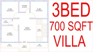 HOUSE PLAN DESIGN  EP 64  700 SQUARE FEET 3 BEDROOMS HOUSE PLAN  LAYOUT PLAN [upl. by Uy826]