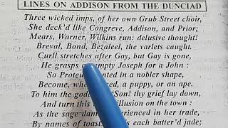 Lines on Addison from Dunciad by Alexander Pope fully explained with critical appreciation [upl. by Anelac812]