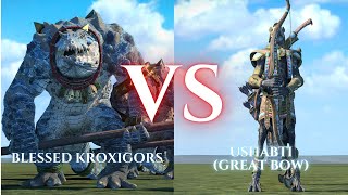 WARHAMMER III Total War  Blessed Kroxigors VS Ushabti Great Bows [upl. by Catrina]