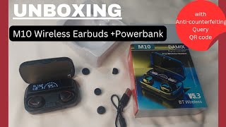 Unboxing M10 True Wireless Headset V53 BT Wireless with Anticounterfeiting QR code [upl. by Kenzie]