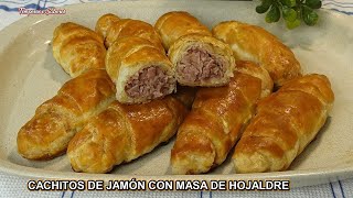 CACHITOS DE JAMÓN CON MASA DE HOJALDRE Delicia Total son Riquísimos y muy Fáciles de Hacer [upl. by Nnodnarb]