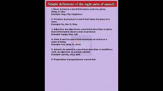 Simple definitions of the eight parts of speechpartofspeech shorts writingclasses [upl. by Sane]