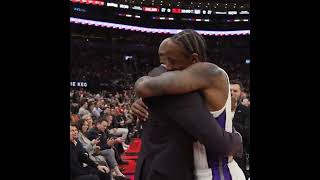 DeMar DeRozan daps up Vince Carter ahead of his jersey retirement ceremony [upl. by Braun712]