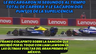 La opinión de Franco Colapinto sobre la sanción que recibió por el toque con Liam Lawson F1 radio [upl. by Stewart513]