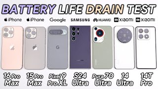 iPhone 16 Pro Max vs 15 Pro Max  Pixel 9 Pro XL  Samsung  Huawei  Xiaomi Battery Life DRAIN Test [upl. by Ahsiakal]