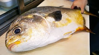 Japanese Street Food  GIANT GOLDEN POMFRET Butterfish Sashimi Okinawa Seafood Japan [upl. by Odetta]