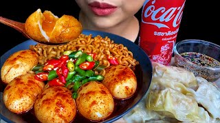 Soft Boiled Eggs Dumpling amp Spicy Fire Chicken Noodles  MUKBANG SOUNDS [upl. by Imij]