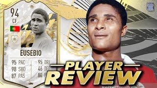 94 PRIME ICON MOMENTS EUSEBIO PLAYER REVIEW  SBC PLAYER EUSEBIO  FIFA 22 ULTIMATE TEAM [upl. by Montano]