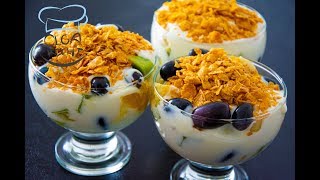 Schichtdessert im Glas  Obstsalat Mit Orangen Bananen und Kiwis  Mit Cornflakes  Olga Kocht [upl. by Latham848]