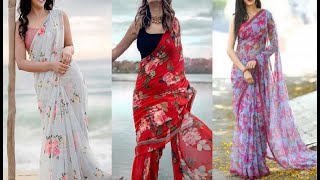 Beautiful floral print chiffon sarees collection  Latest casual wear sarees collection [upl. by Celeste]