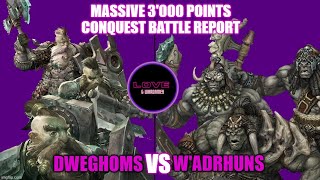 Orcs amp Dinosaurs VS Dwarves amp Robots  Conquest Battle Report  Wadrhuns VS Dweghoms [upl. by Idnyl]