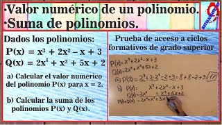 Calcular el valor numérico de un polinomio Sumar polinomios Acceso ciclos Canarias 2105 Ej 8 [upl. by Eynobe]