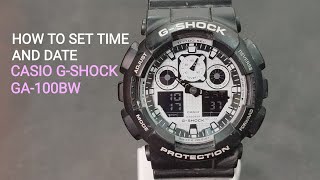 HOW TO SET TIME AND DATE CASIO GSHOCK GA100BW  DIGITAL AND WATCH HANDS [upl. by Werdnaed]