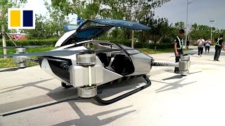 Experimental electric flying car takes to the air for test run in northern China [upl. by Aisac]