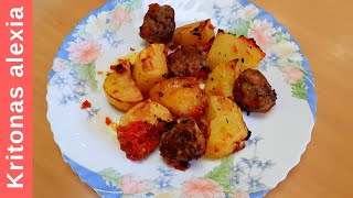 Κεφτεδάκια με Πατάτες στο φούρνο  Meatballs with potatoes in the Oven kritonas alexia [upl. by Schmeltzer]