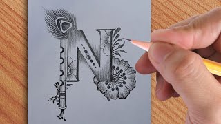 how to make a beautiful tattoo drawing of N letter tattoo design  amazing pencil drawing [upl. by Siver]