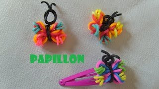 Papillon en élastiques Tuto francais bracelet elastiquerainbow loom bands [upl. by Nytsuj]