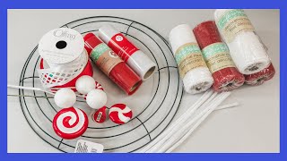 Peppermint Wreath DIY  Christmas Wreath  Dollar Tree Wreath [upl. by Ahsiuqel936]