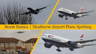 Storm Eunice  Heathrow Plane Spotting In Heavy Winds [upl. by Oranneg944]