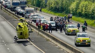 Highways England traffic officer run over by his own car A1 Doncaster Air Ambulance take off [upl. by Emiaj36]