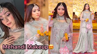 Mehandi Makeup Tutorial  Makeup With Sea Green amp Pink Dress  Wedding Guest Look 🔥 [upl. by Helsa]